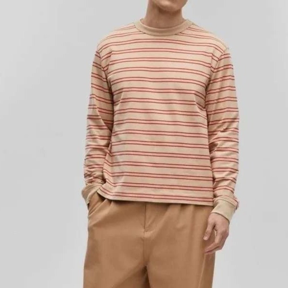 Mode of One Mens Relaxed Stripe Long Sleeve T-Shirt‎ XXL Cinnamon Brulee